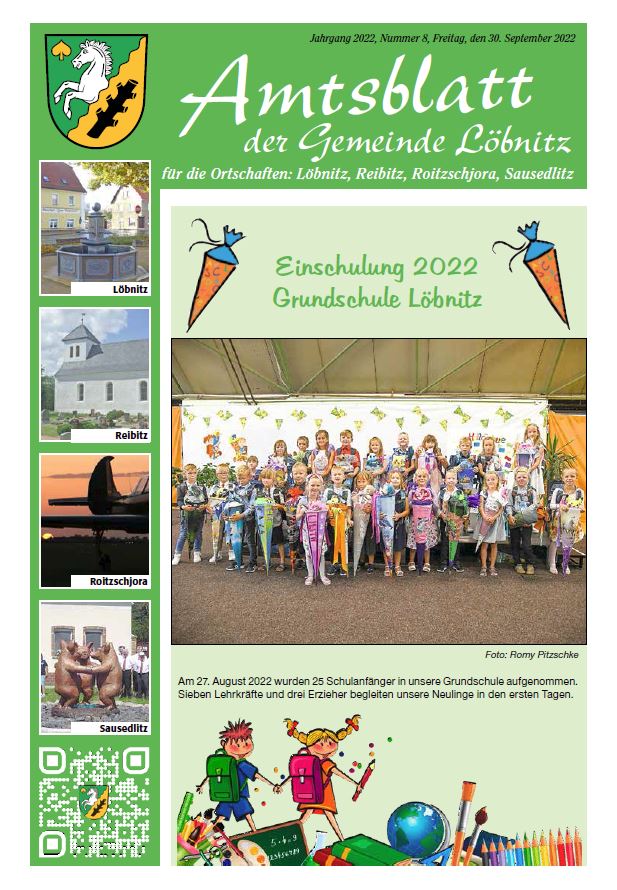 2022 09 30 Amtsblatt Gemeinde Löbnitz Nr.8 2022 Titelseite