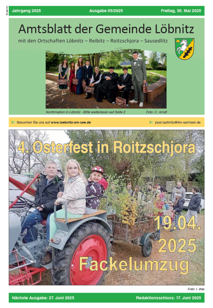 2025 05 30 Amtsblatt Gemeinde Loebnitz Nr.5 2025 Titelseite