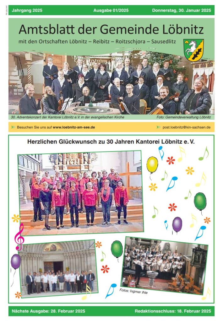 2025 01 30 Amtsblatt Gemeinde Loebnitz Nr.1 2025 Titelbild