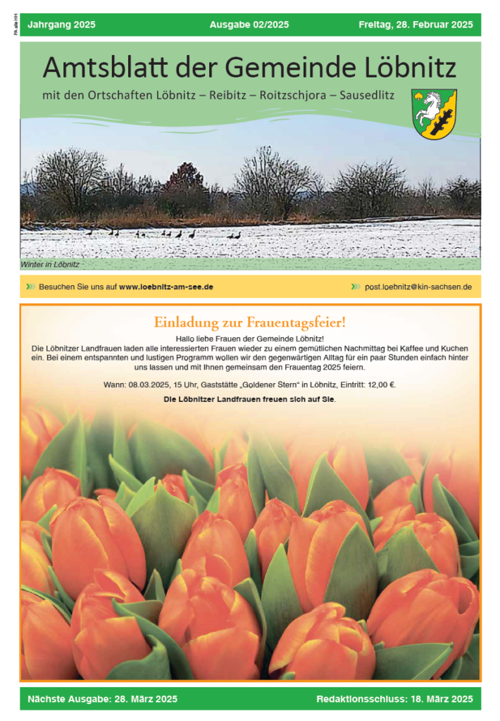 2025 02 28 Amtsblatt Gemeinde Loebnitz Nr.2 2025 Dsgvo Titelbild