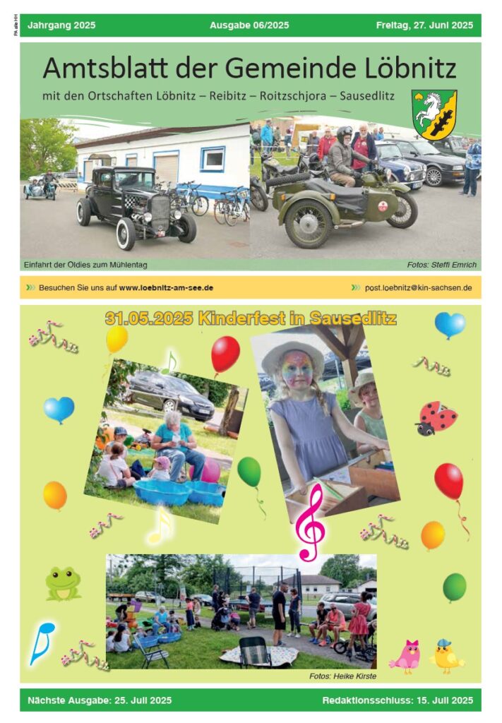2025 06 27 Amtsblatt Gemeinde Loebnitz Nr.6 2025 Titetseite