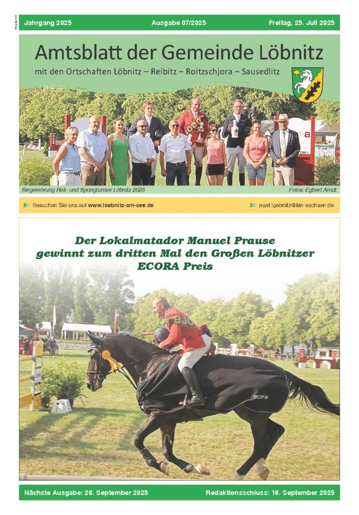 2025 07 25 Amtsblatt Gemeinde Loebnitz Nr.7 2025 Seite 01
