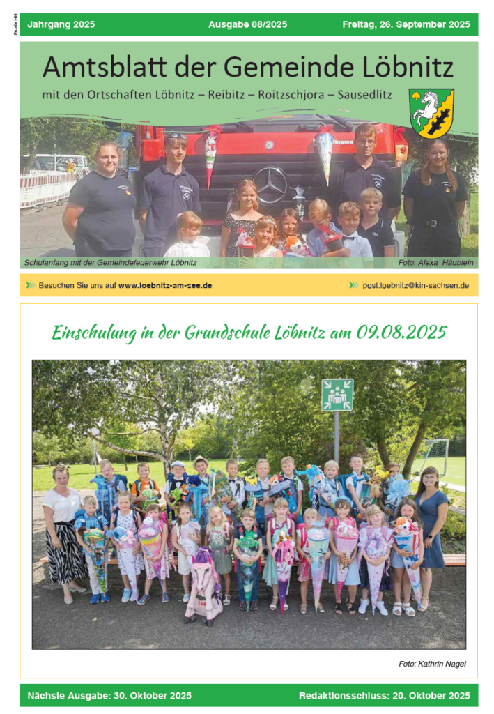 2025 09 26 Amtsblatt Gemeinde Loebnitz Nr.8 2025 Titelseite