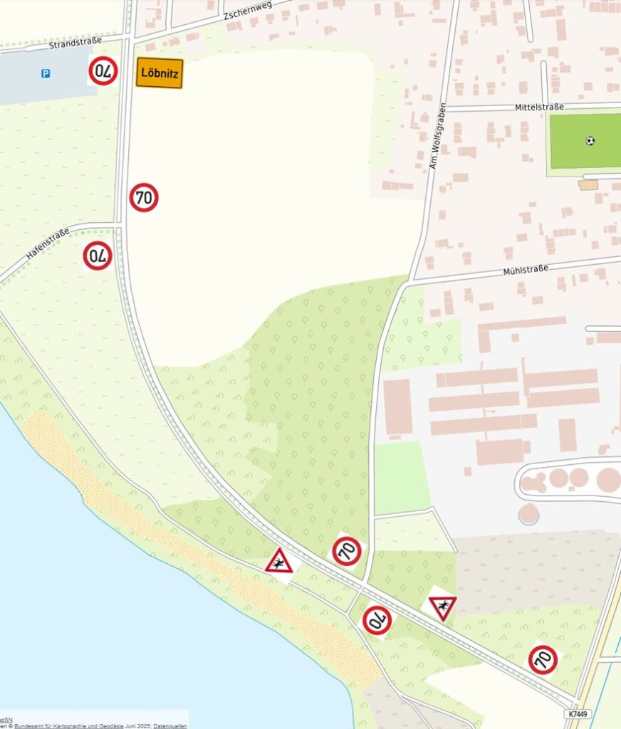 Verkehrszeichenplan 70 km/h Dauerhafte Anordnung