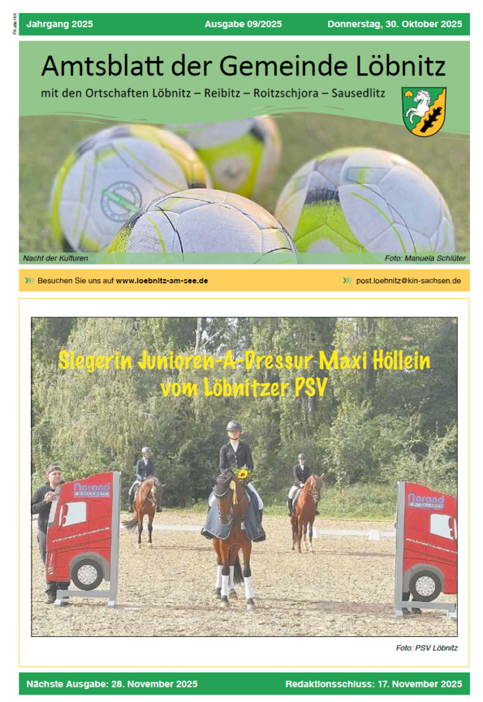2025 10 30 Amtsblatt Gemeinde Loebnitz Nr.09 2025 Titelseite
