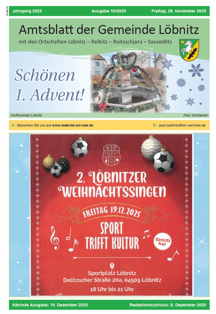 2025 11 28 Amtsblatt Gemeinde Loebnitz Nr.10 2025 Titelseite