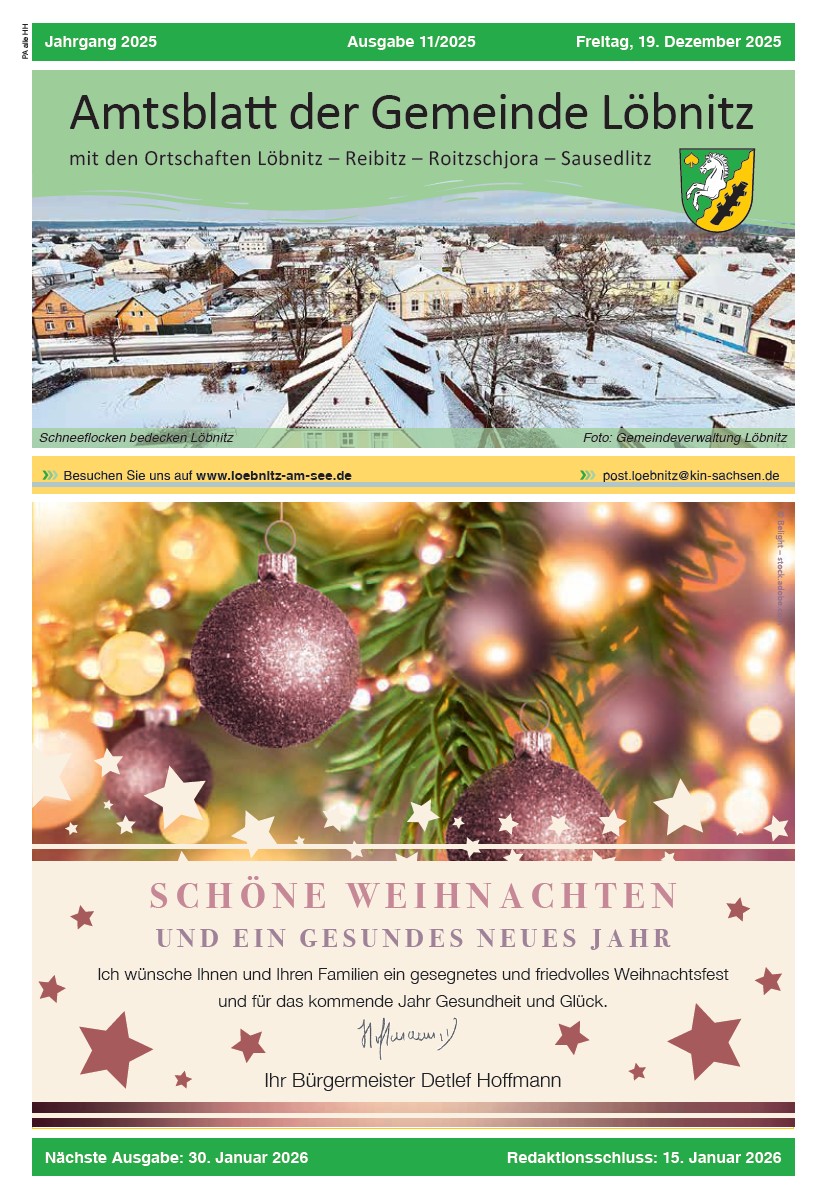 2025 12 29 Amtsblatt Gemeinde Loebnitz Nr.11 2025 Titelseite