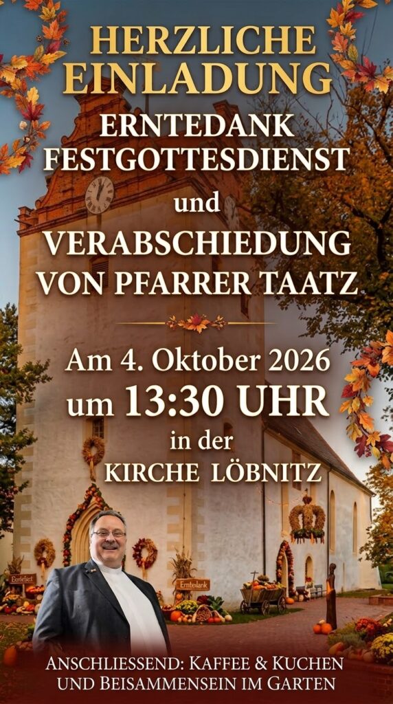 2026 10 04 Einladung Erntedank Gottesdienst Verabschiedung Pfarrer Matthias Taatz